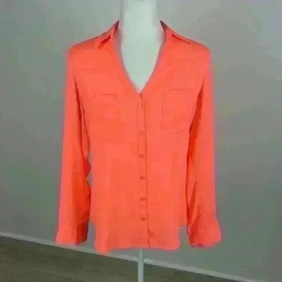 Express Orange Button Front The Portofino Shirt Size Small - Picture 1 of 15